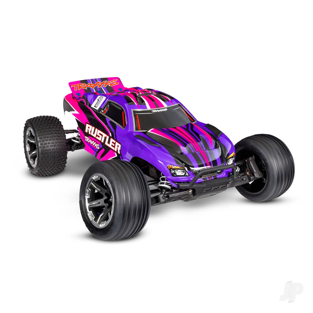 traxxas-rustler-hd-110-2wd-rtr-electric-stadium-truck-pink-tq-2-ch-xl-5-titan-550-7-cell-nimh-4a-usb-c-charger-clipless-body