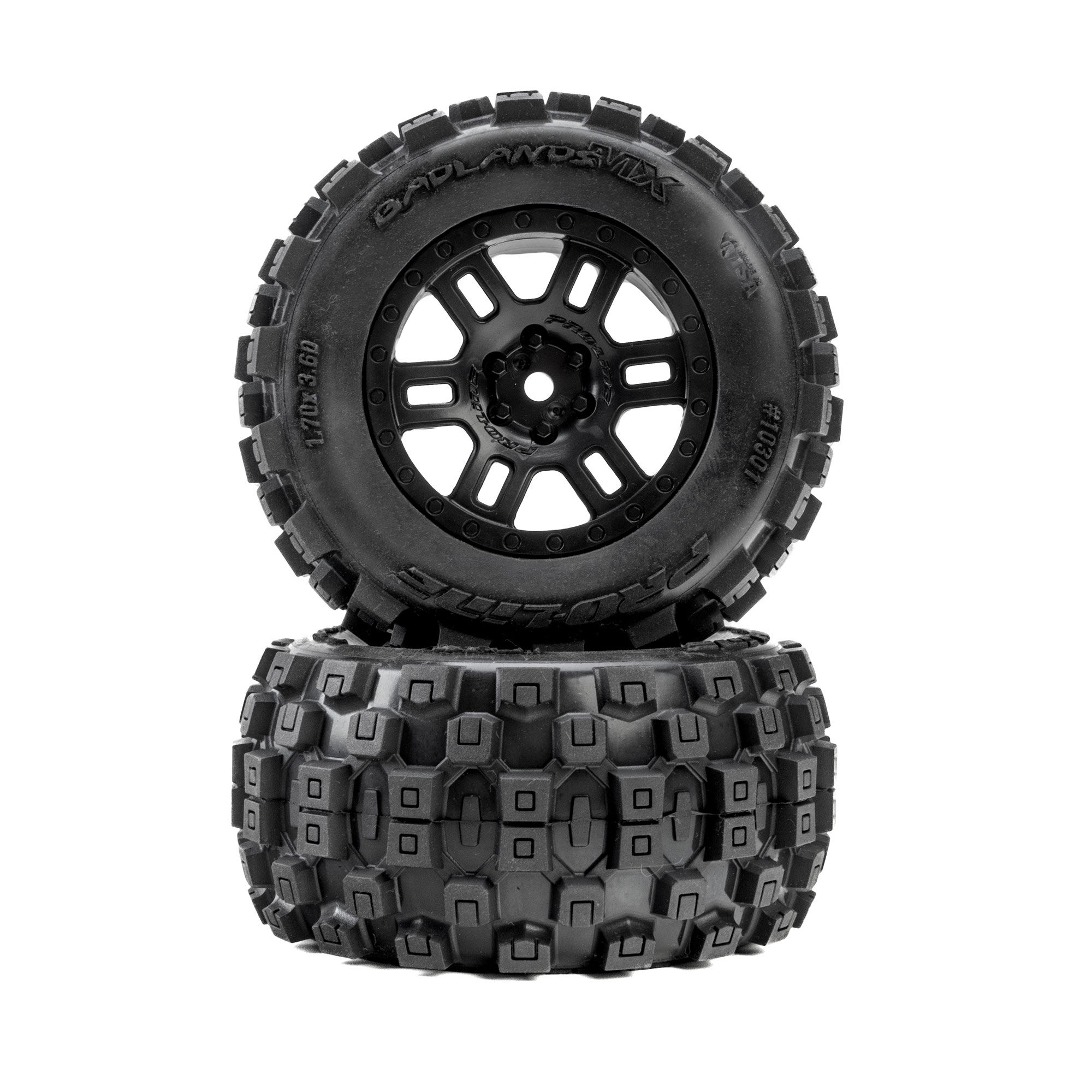 Badlands Front/Rear Tires MTD 12mm Black Split Six (2): ARRM-2