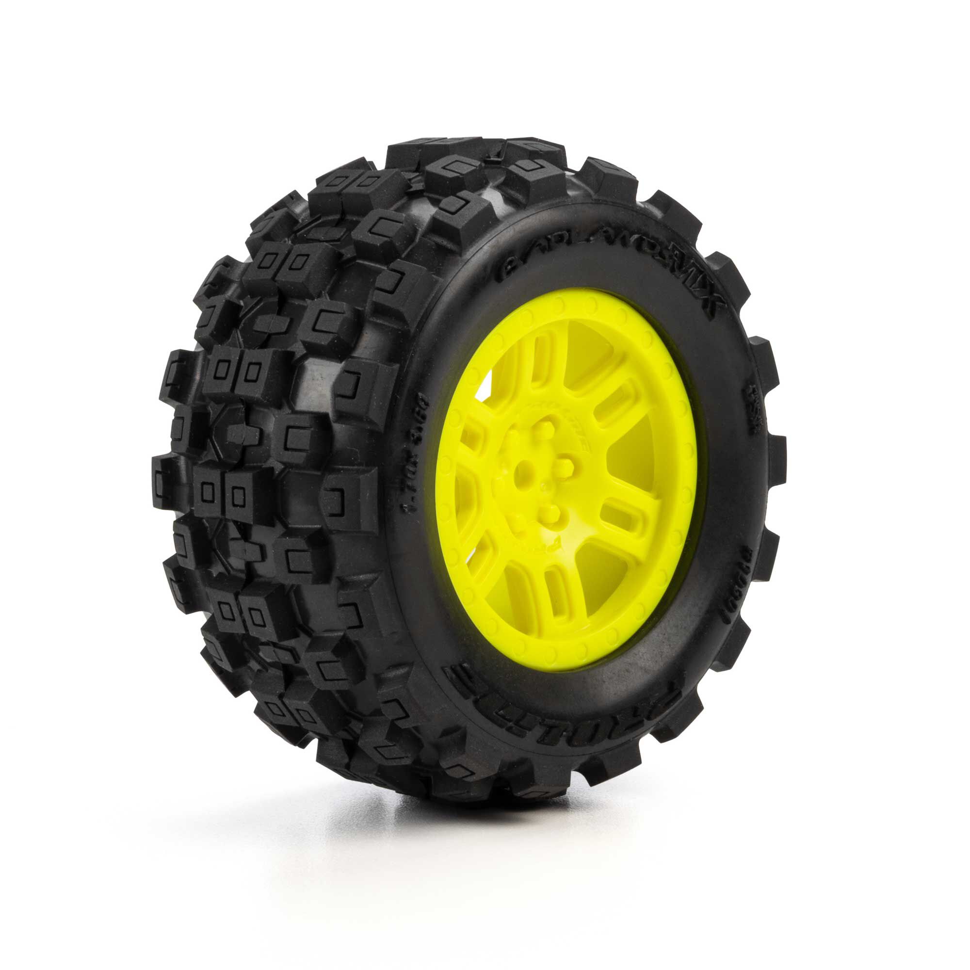 1/16 Badlands MX Front/Rear MT Tires Mounted 12mm Yellow Spl