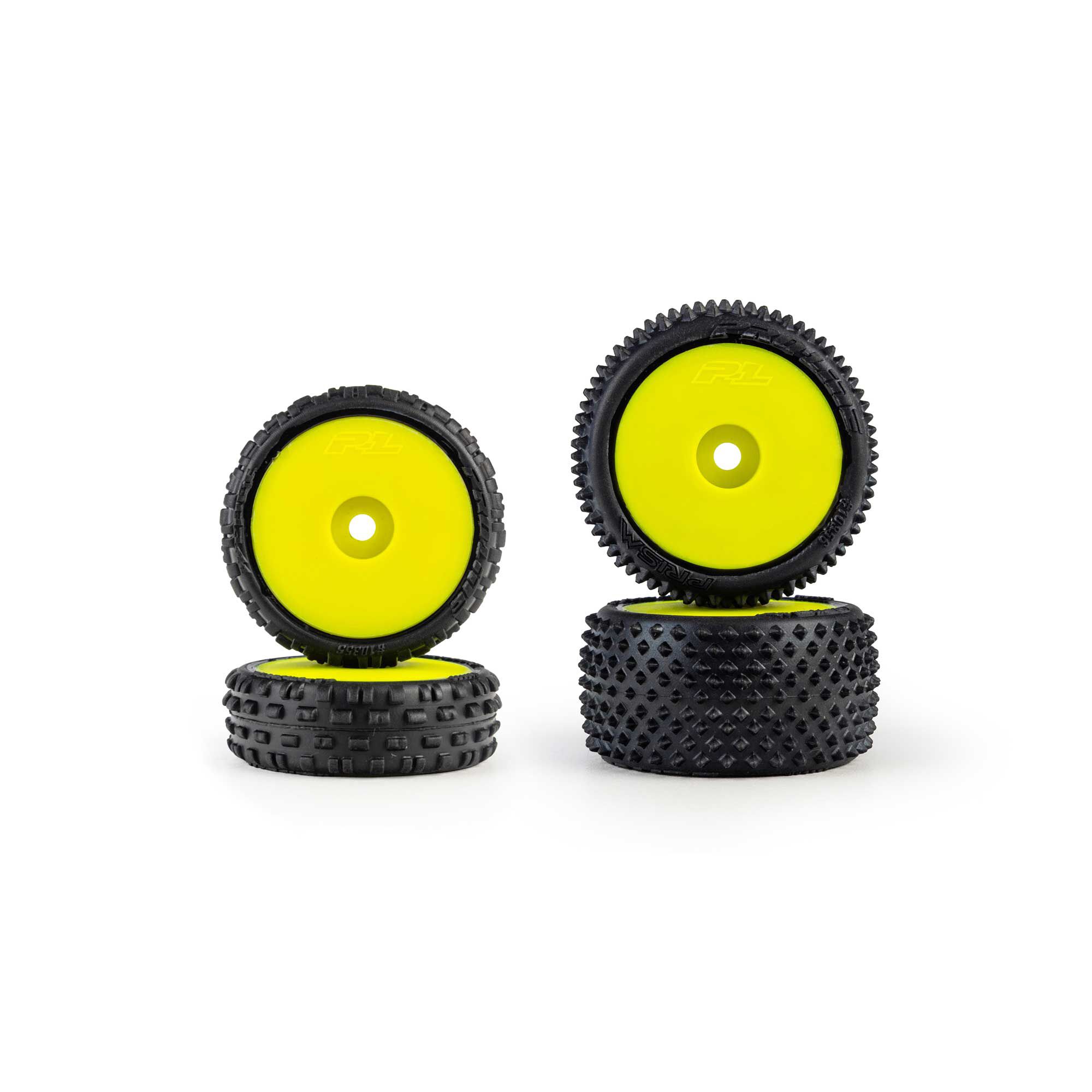1/24 Wedge Front and Prism Rear Carpet Tires Mounted 7mm, Ye