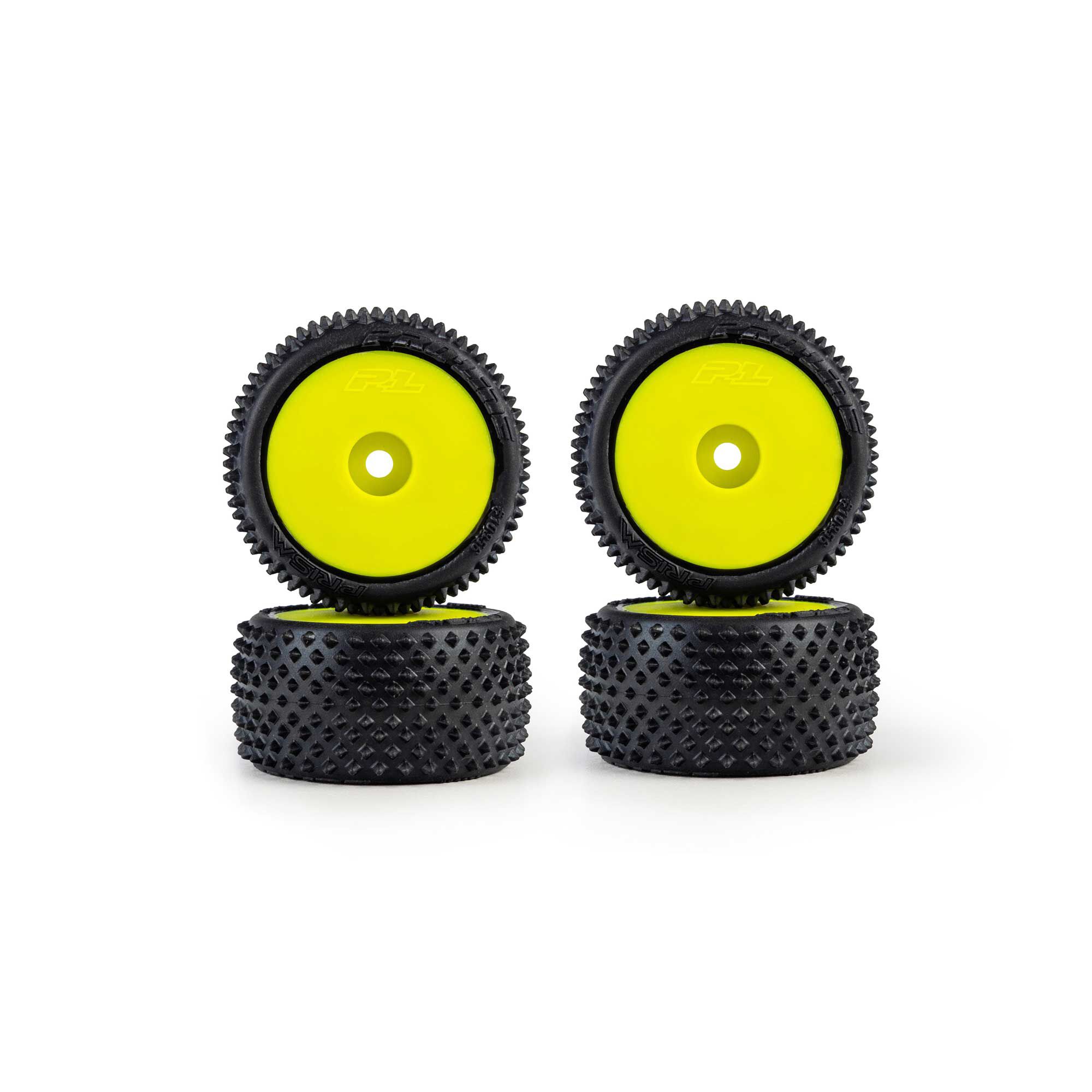 1/28 Prism Front/Rear Carpet Tires Mounted 7mm, Yellow (4):