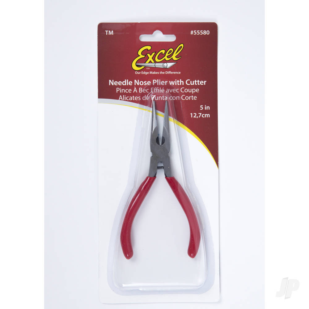 5in Spring Loaded Soft Grip Plier, Needle Nose with Side Cutter (Carded)-5