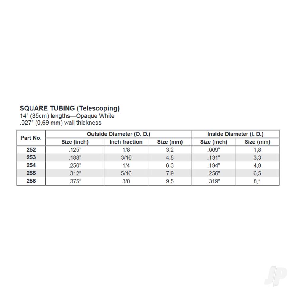 14in (35cm) Square Tube .250in (1/4in) (100 per pack)-4