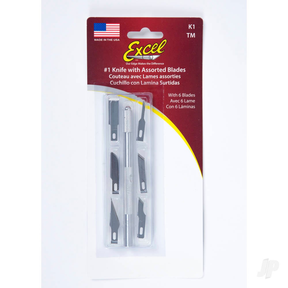 K1 Knife, Light Duty Round Aluminium with Safety Cap, 6x Assorted Blades (Carded)-9