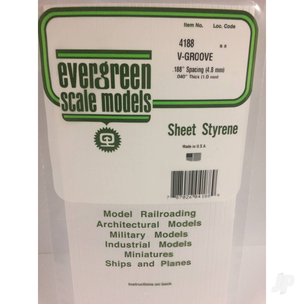 6x12in (15x30cm) V-Groove Siding Sheet .040in (1.0mm) Thick .188in Spacing (1 sheet per pack)-2
