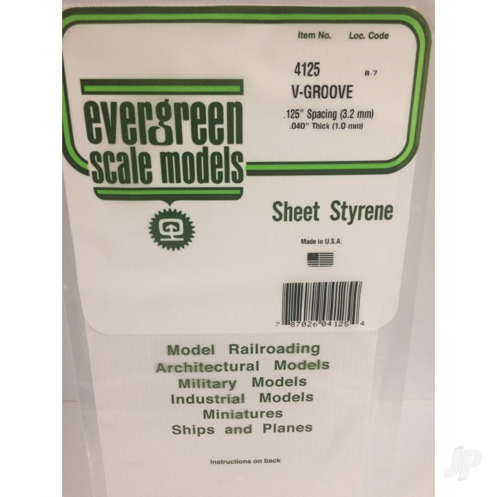 6x12in (15x30cm) V-Groove Siding Sheet .040in (1.0mm) Thick .125in Spacing (1 sheet per pack)-2