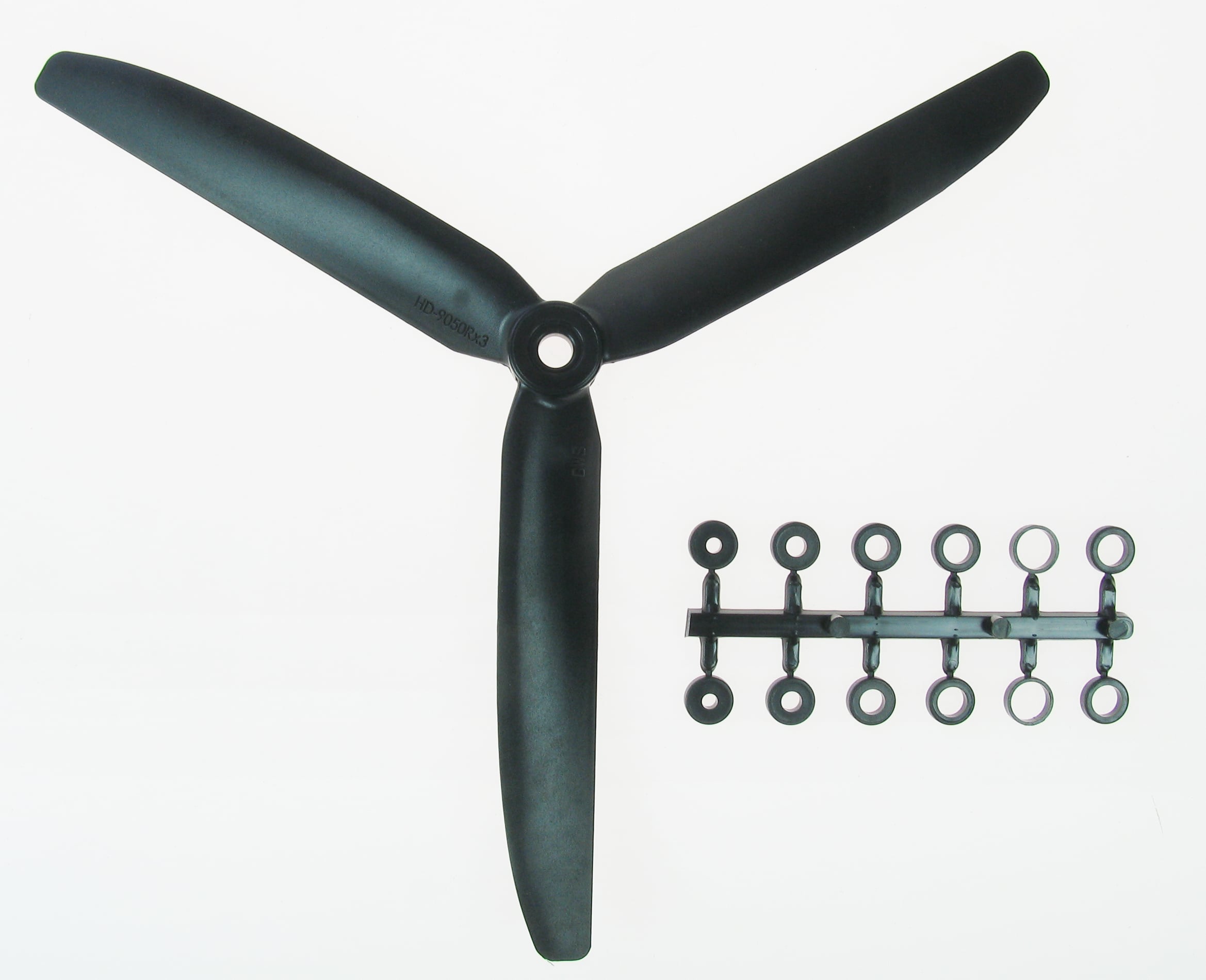 9x5 Slow Fly Propeller 3-Blade Black Opposite Rotation