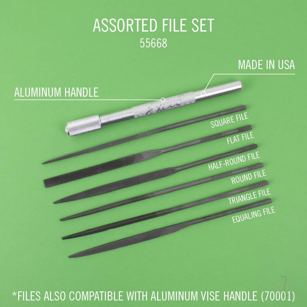 Assorted File Set with Handle, Cut #2 with Square, Round, Halfround, Equaling, Knife and Flat (6 pcs) (Carded)-2