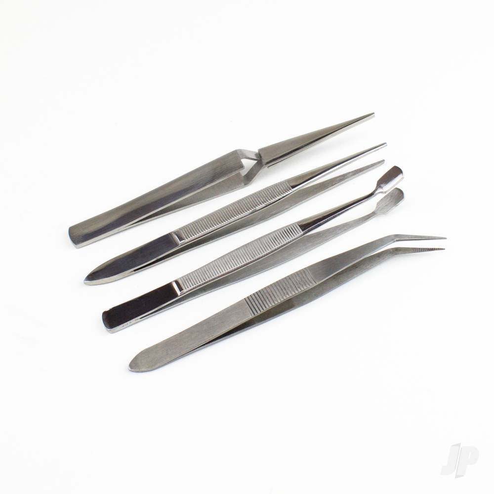 4-Piece Stainless Steel Tweezer Set with Pointed, Self Closing, Stamp, Curved (4 pcs) (Pouch)-2