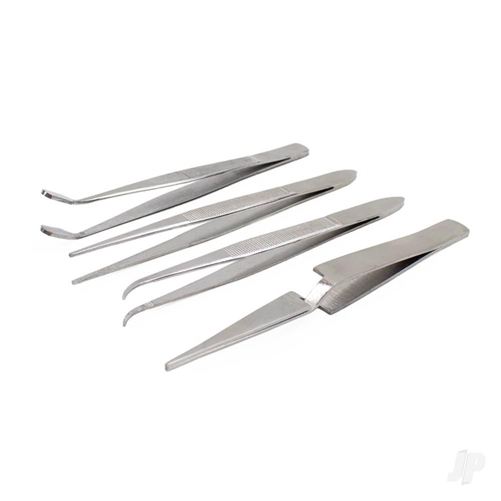 4-Piece Stainless Steel Tweezer Set with Pointed, Self Closing, Stamp, Curved (4 pcs) (Pouch)-3
