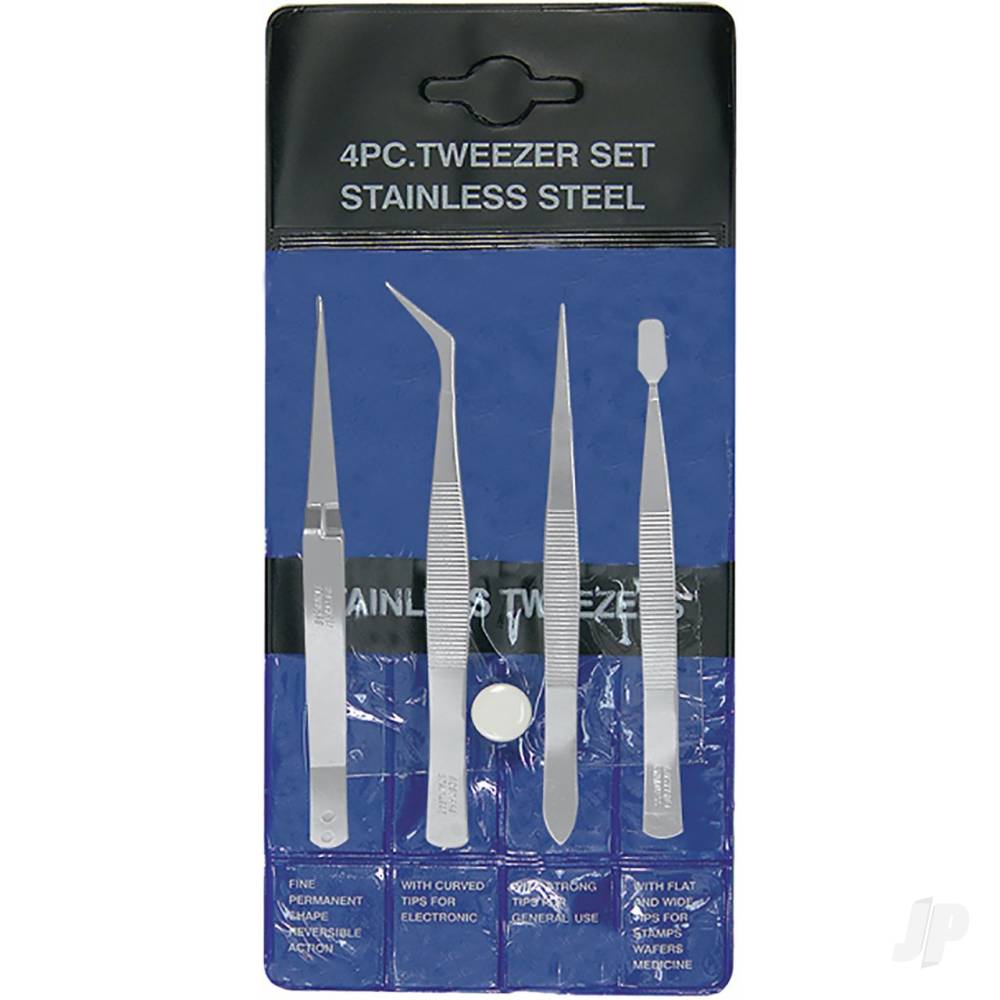 4-Piece Stainless Steel Tweezer Set with Pointed, Self Closing, Stamp, Curved (4 pcs) (Pouch)-5
