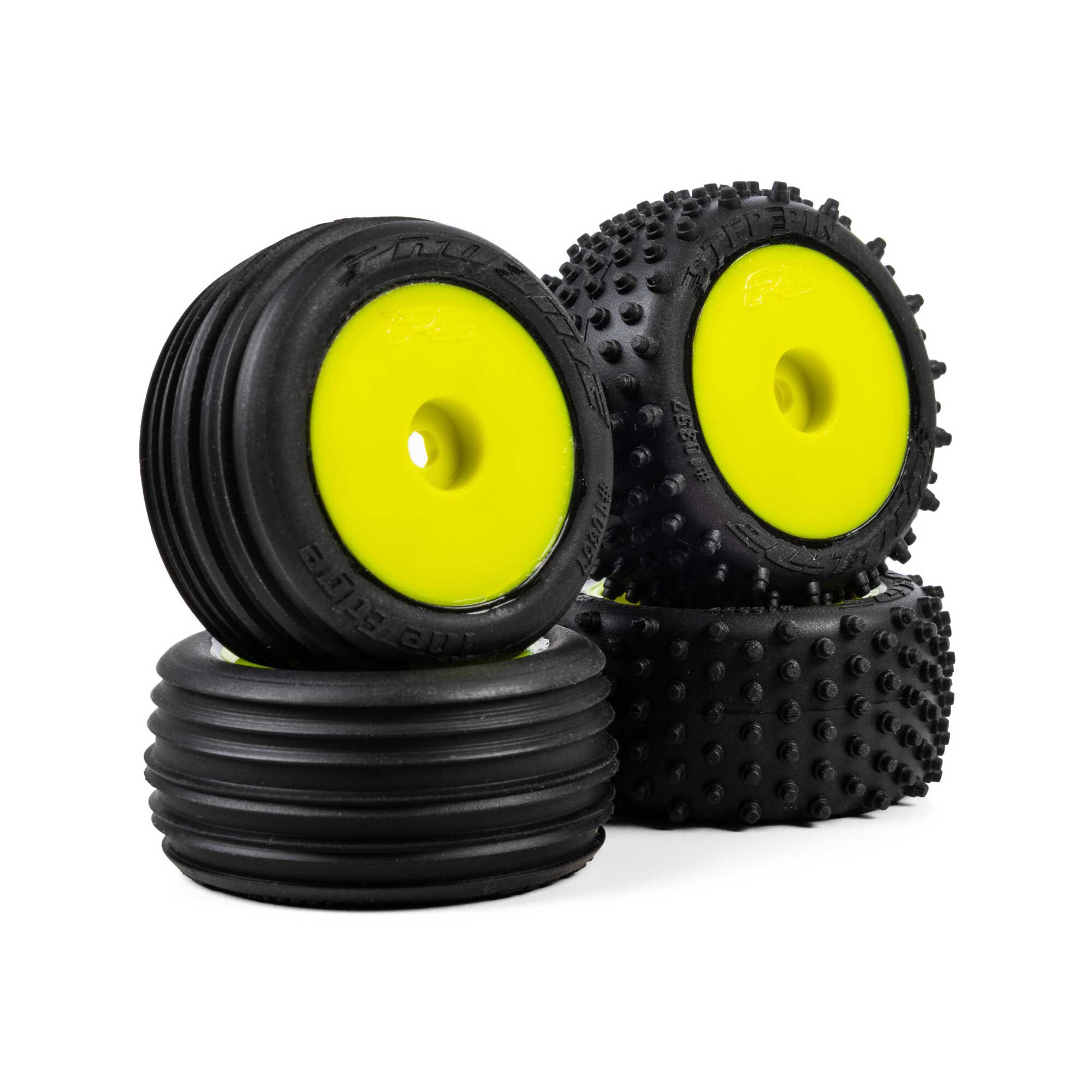 Edge Front / Step Pin Rear Tires Mounted 7mm Yellow (4): Los