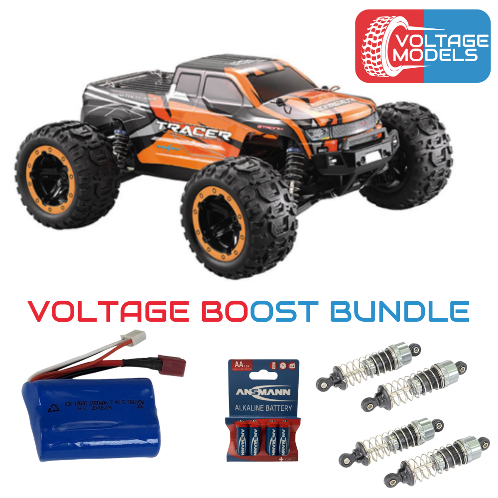 FTX Tracer 1/16 4WD Monster Truck RTR- ORANGE Voltage Boost Bundle (+1500mAh battery and oil shocks)