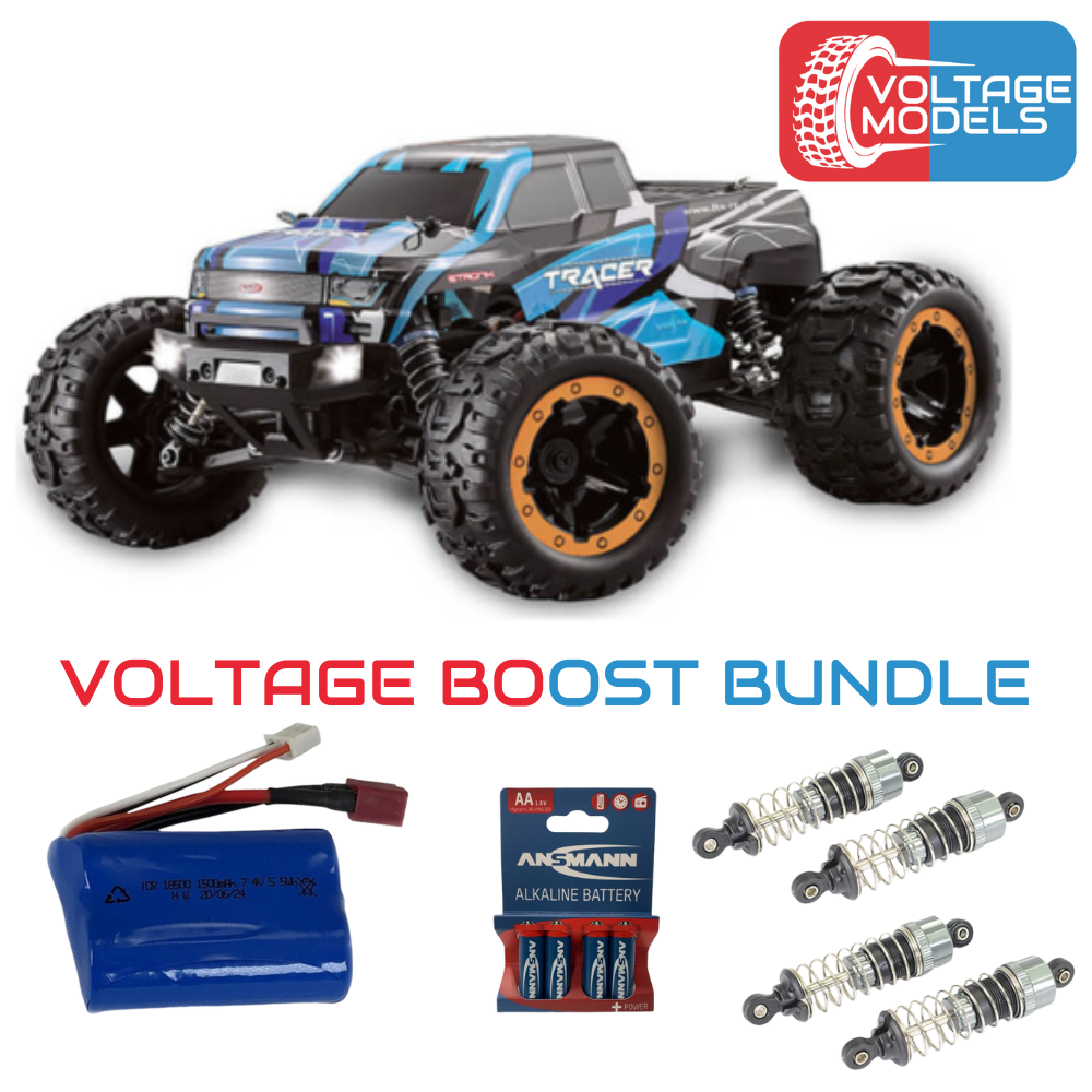 FTX Tracer 1/16 4WD Monster Truck RTR- BLUE Voltage Boost Bundle (+1500mAh battery and oil shocks)