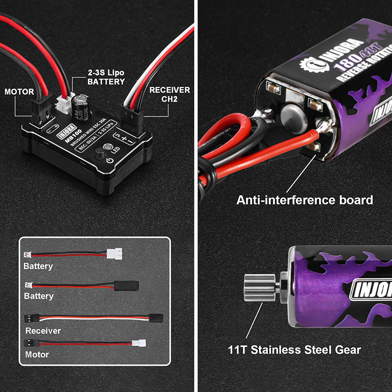 INJORA MB100 20A Brushed Mini ESC with 180 pro Motor for 1/18 TRX4M-5