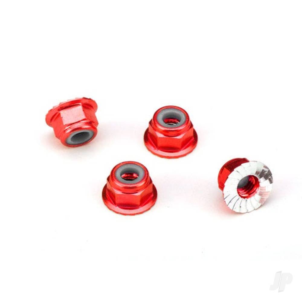 traxxas-nuts-aluminium-flanged-serrated-4mm-red-anodised-4-pcs