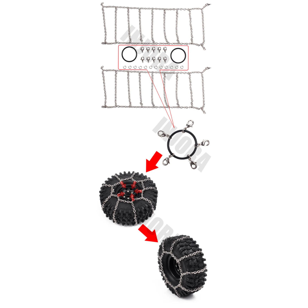 INJORA 2PCS Metal Snow Chain For 1.9 Inch RC Crawler Tires 115-120mm Tyre-3