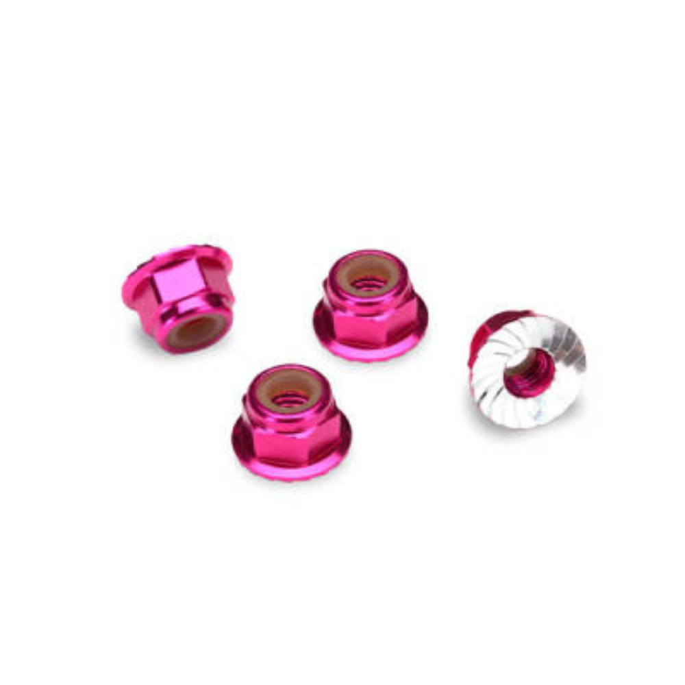 traxxas-nuts-aluminum-flanged-serrated-4mm-pink-adonised-4pcs