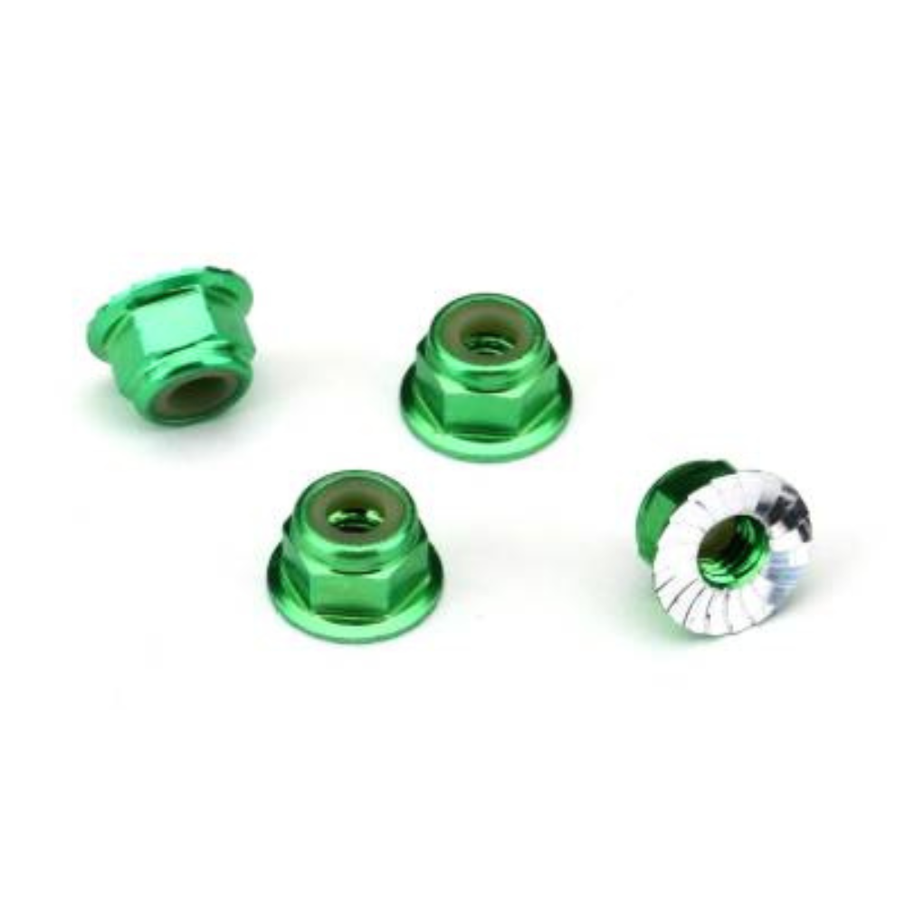 traxxas-nuts-aluminium-flanged-serrated-4mm-green-anodised-4-pcs