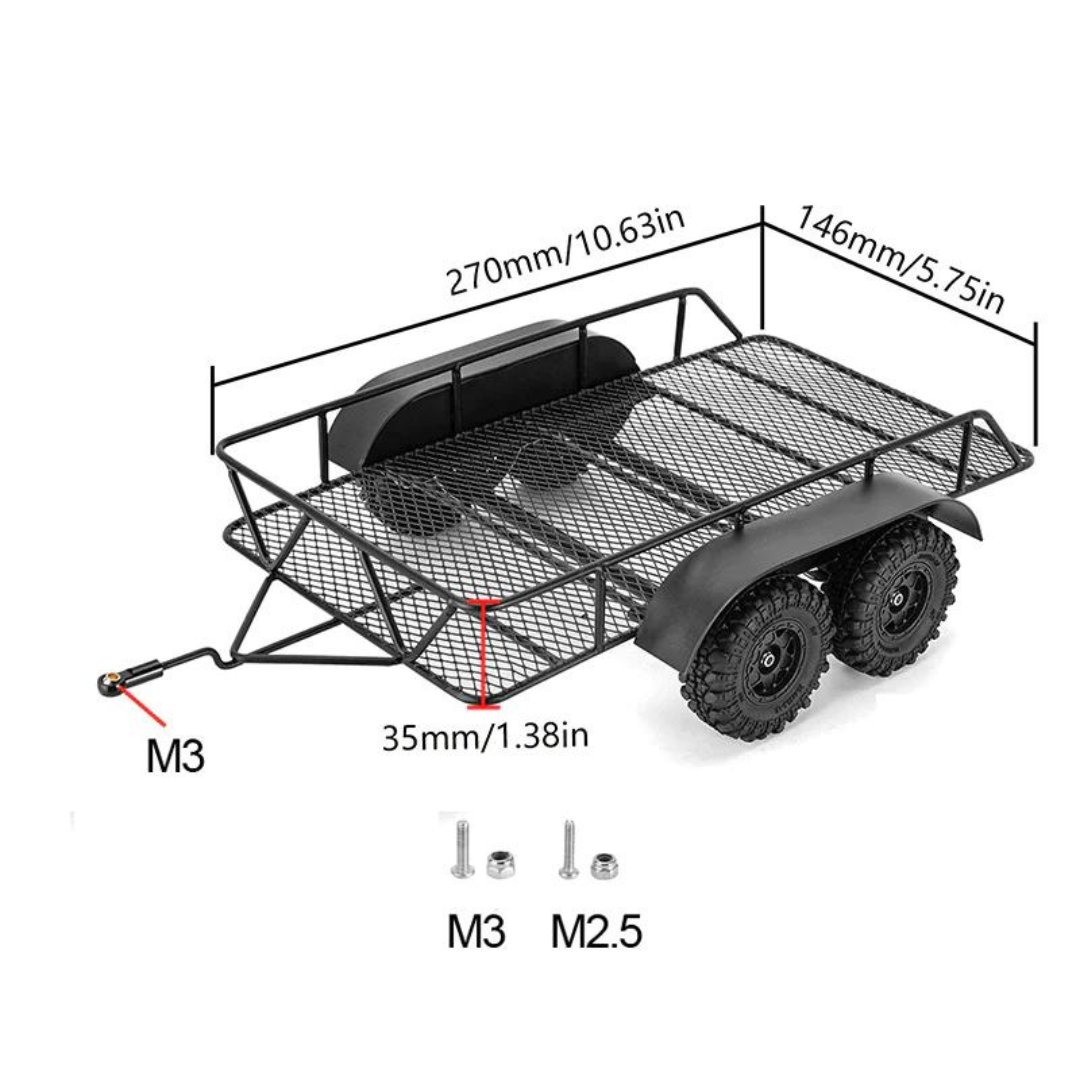 INJORA Metal Hitch Mount Trailer For 1/18 RC Crawler TRX4M-2