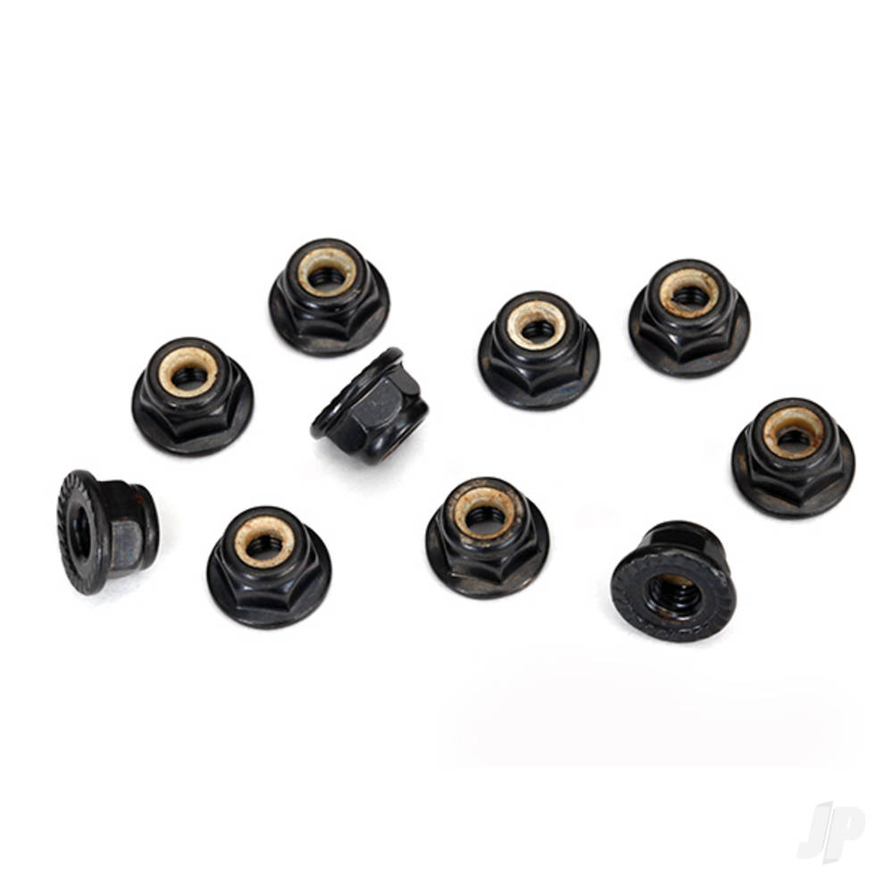 traxxas-nuts-4mm-flanged-nylon-locking-serrated-black-10-pcs
