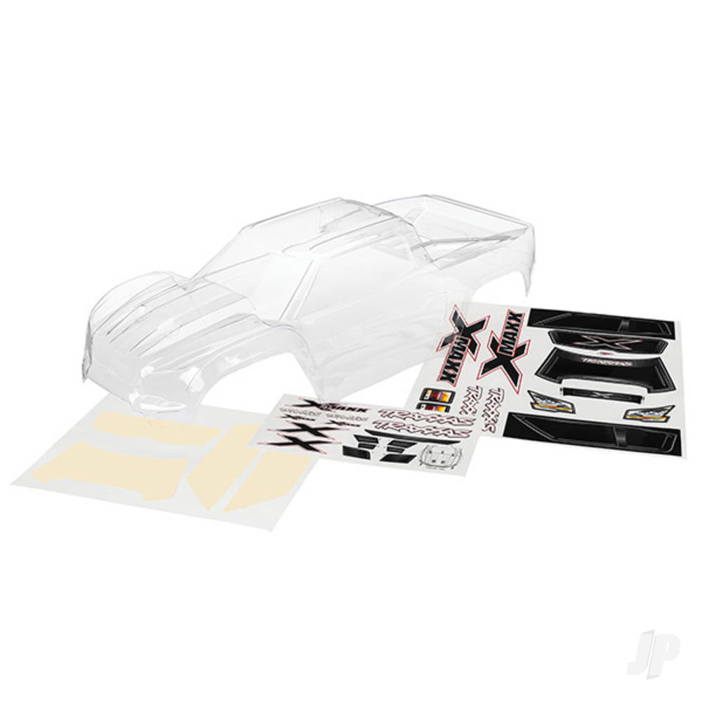 traxxas-body-x-maxx-clear-trimmedium-requires-painting-window-masks-decal-sheet