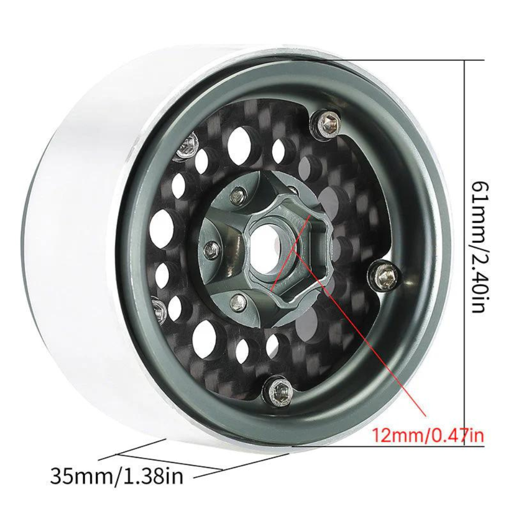 INJORA 2.2" Deep Dish Offset -10mm Carbon Fiber Aluminum Wheels For 1/10 RC Crawler (4) (W2253) Grey-3