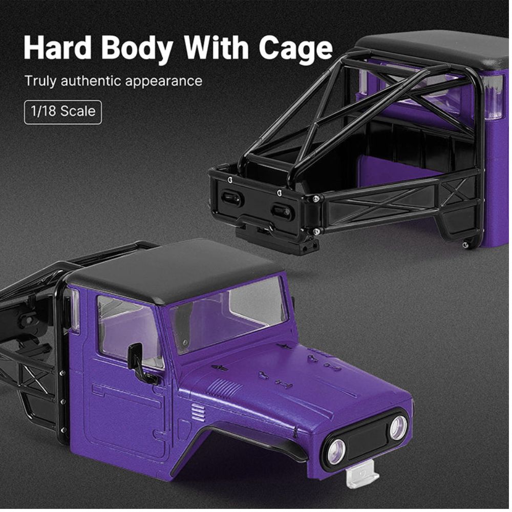 INJORA IR40 Half Truck Hard Plastic Body With Cage For 1/18 TRX4M Defender Bronco - Purple-3
