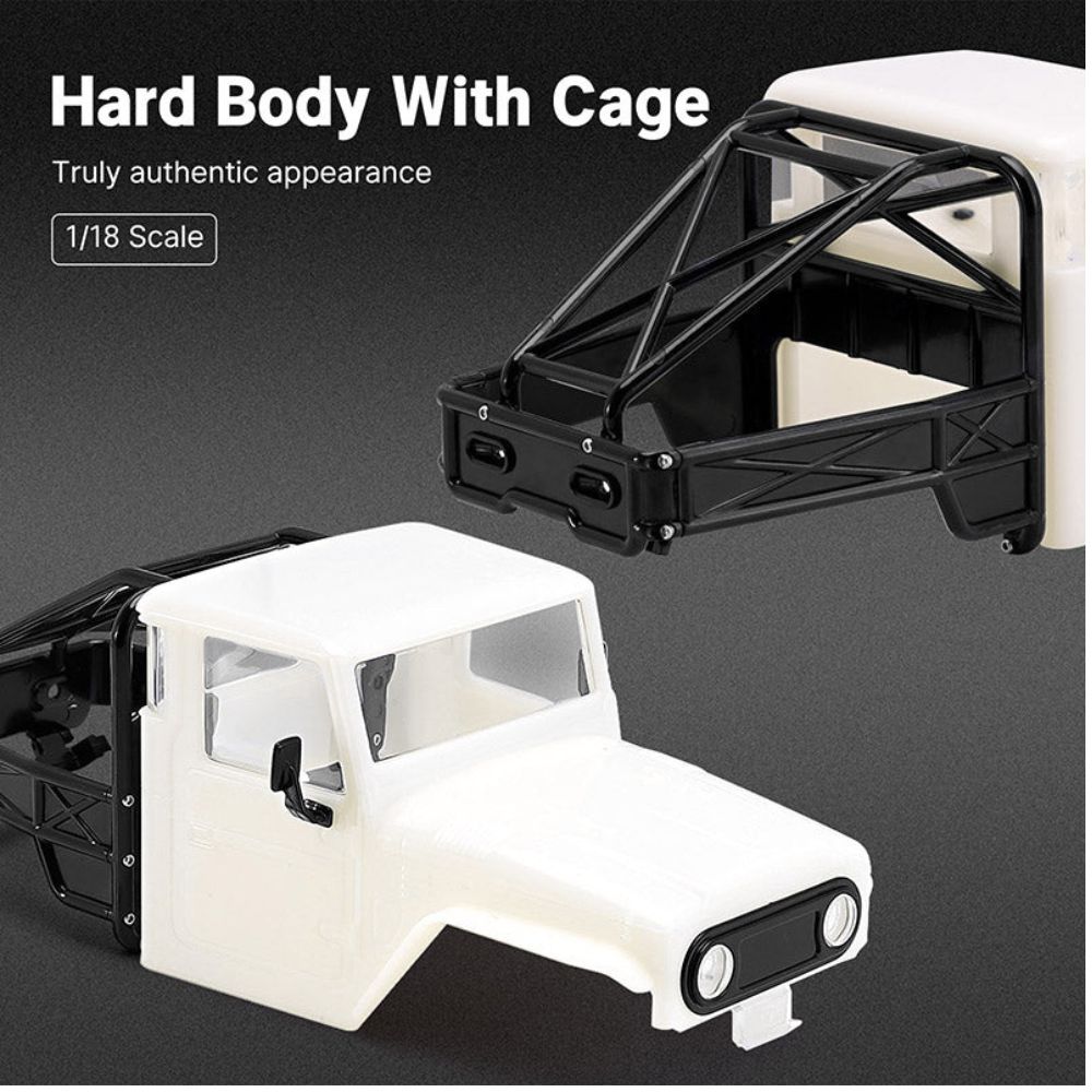 INJORA IR40 Half Truck Hard Plastic Body With Cage For 1/18 TRX4M Defender Bronco - White (Un-Painted)-3