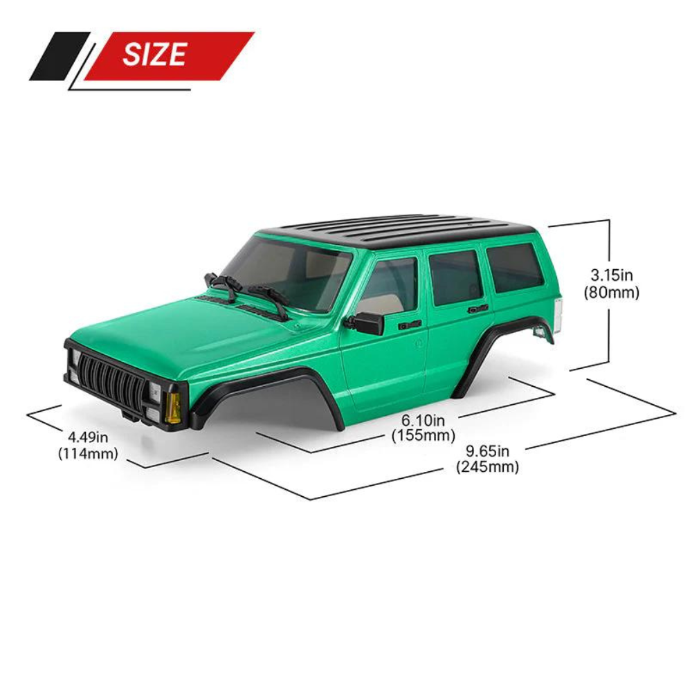 INJORA ABS Cherokee Body With Bumpers For 155mm 1/18 TRX4M Bronco Defender - Green-3