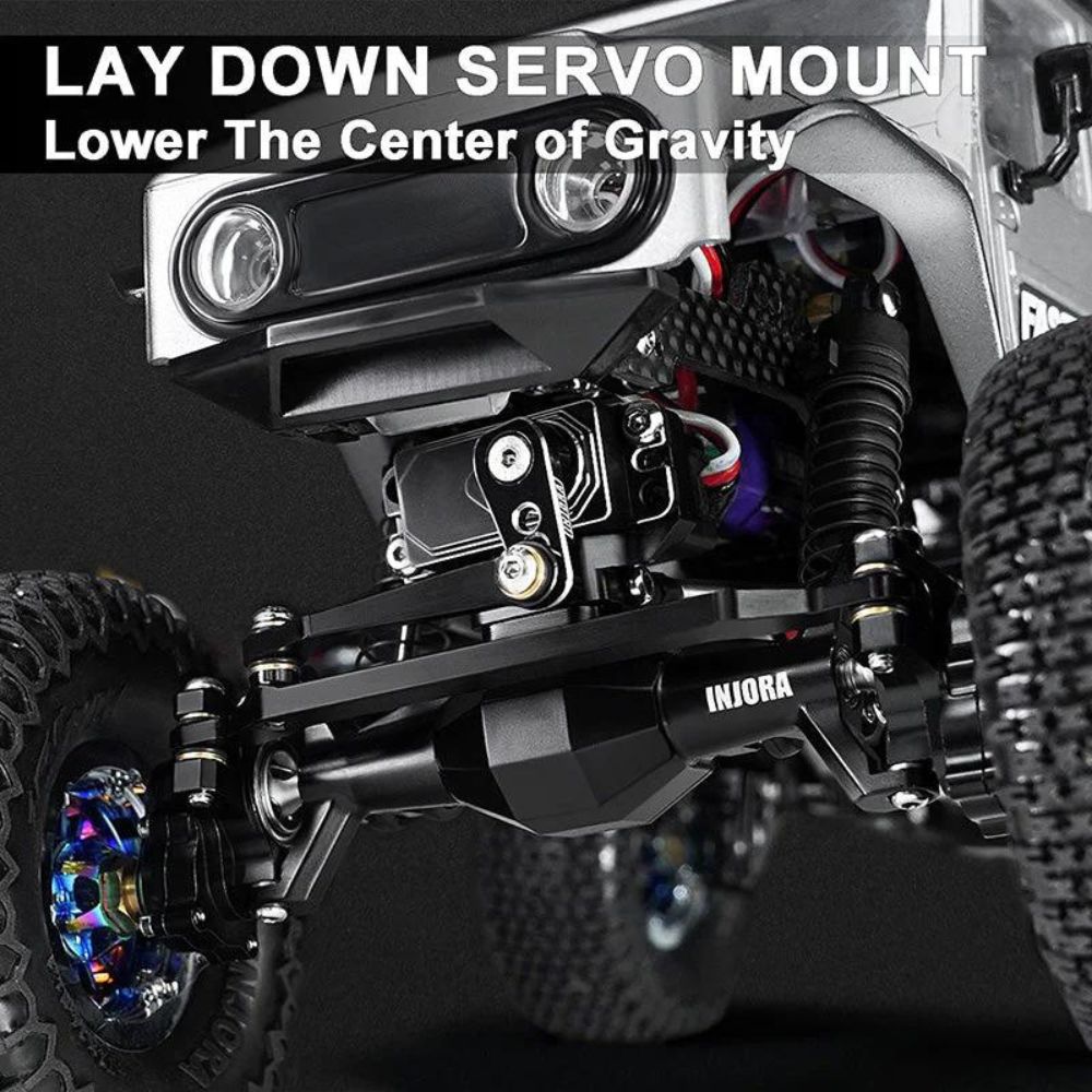 INJORA +5mm Diamond Portal Axles With Lay Down Servo Mount & Links For 1/18 TRX4M - Black-3