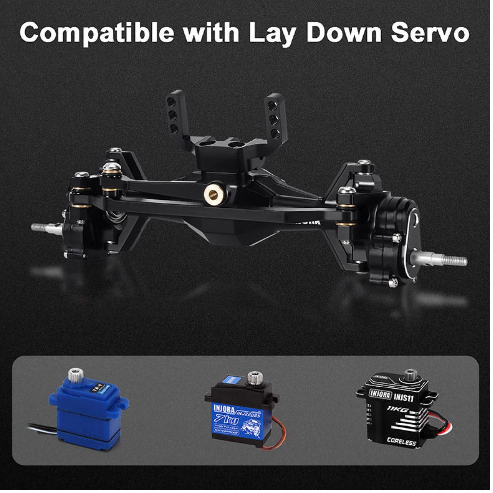 INJORA +5mm Diamond Portal Axles With Lay Down Servo Mount & Links For 1/18 TRX4M - Black-4