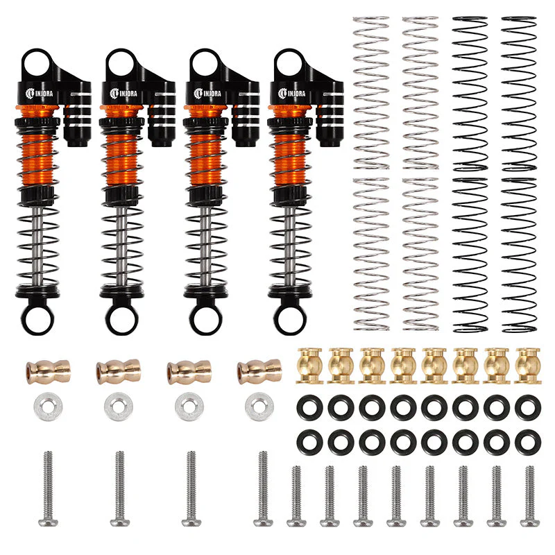 injora-orange-and-black-45mm-aluminium-threaded-oil-shocks-with-fake-reservoir-for-fms-fcx24-fcx18