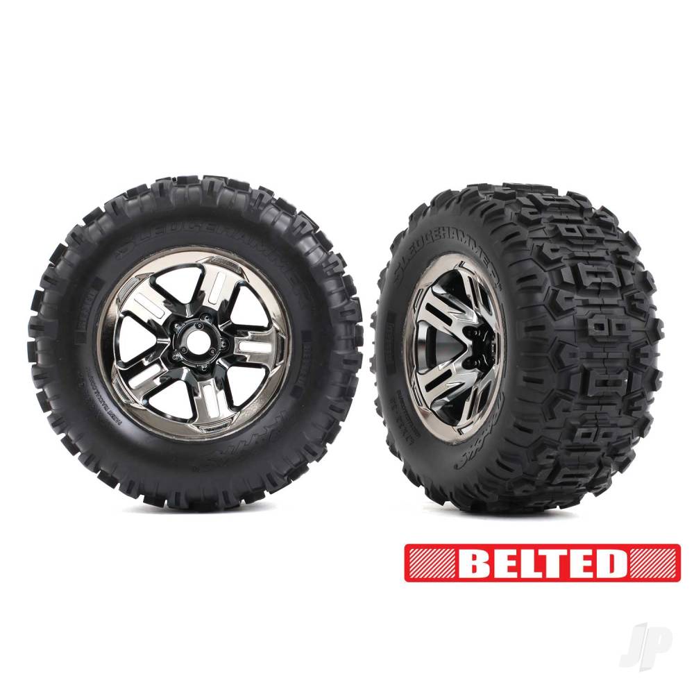 traxxas-tyres-wheels-assembled-3-8in-black-chrome-wheels-belted-sledgehammer-tyres-2