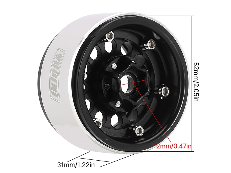 Injora 1.9in Super Heavy Brass and Aluminum Beadlock Wheels For 1/10 RC Crawlers (4) (Black)-3