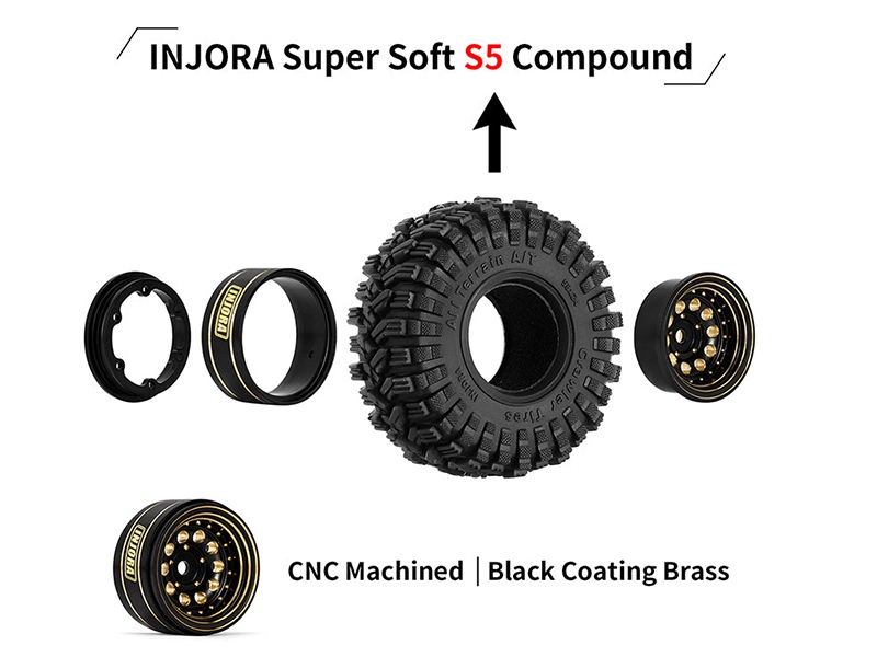 Injora 1.0in 58x24mm -2.65mm Offset Brass Beadlock Wheel Set for 1/24 1/18 RC Crawler-3
