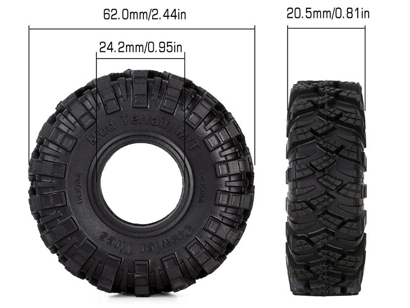 Injora Kraken Claw 1.0in 62x20.5mm Soft Rubber Mud Terrain Tires for 1/18 1/24 Crawlers (4)-3