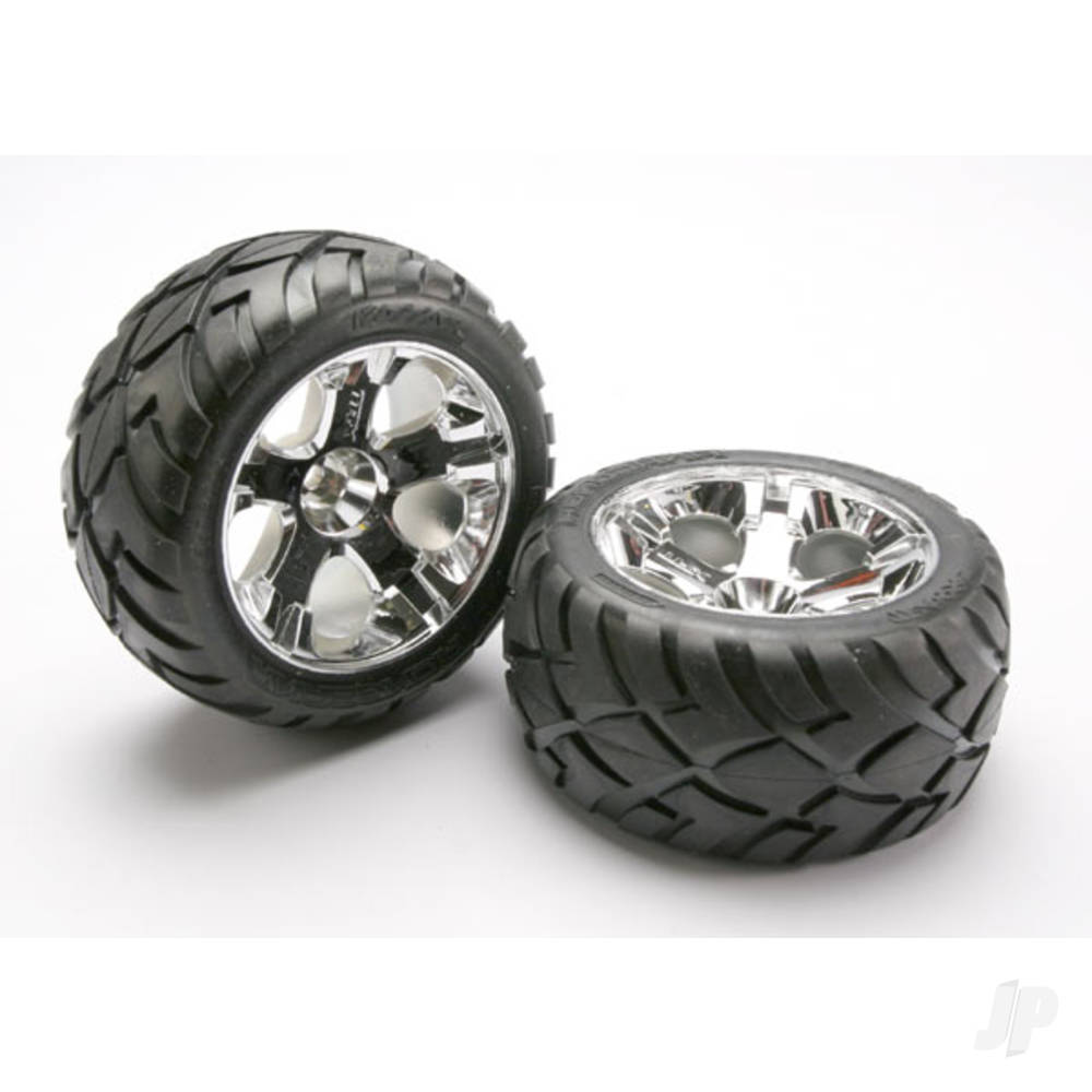 Traxxas Tyres & wheels, assembled, glued (All-Star chrome wheels, Anaconda Tyres, foam inserts) (nitro rear/ electric front) (1 left, 1 right)