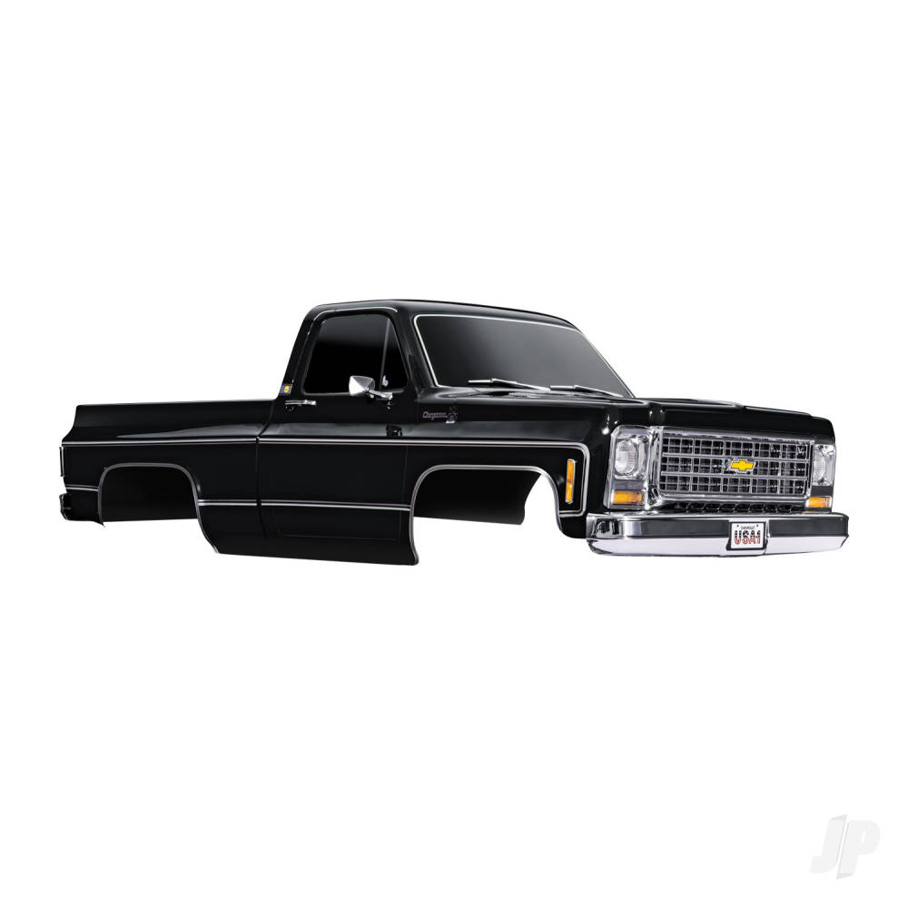 traxxas-body-chevrolet-k10-truck-1979-complete-black-painted-decals-applied-includes-grille-side-mirrors-door-handles-windshield-wipers-clipless-mounting-requires-9288-inner-fenders