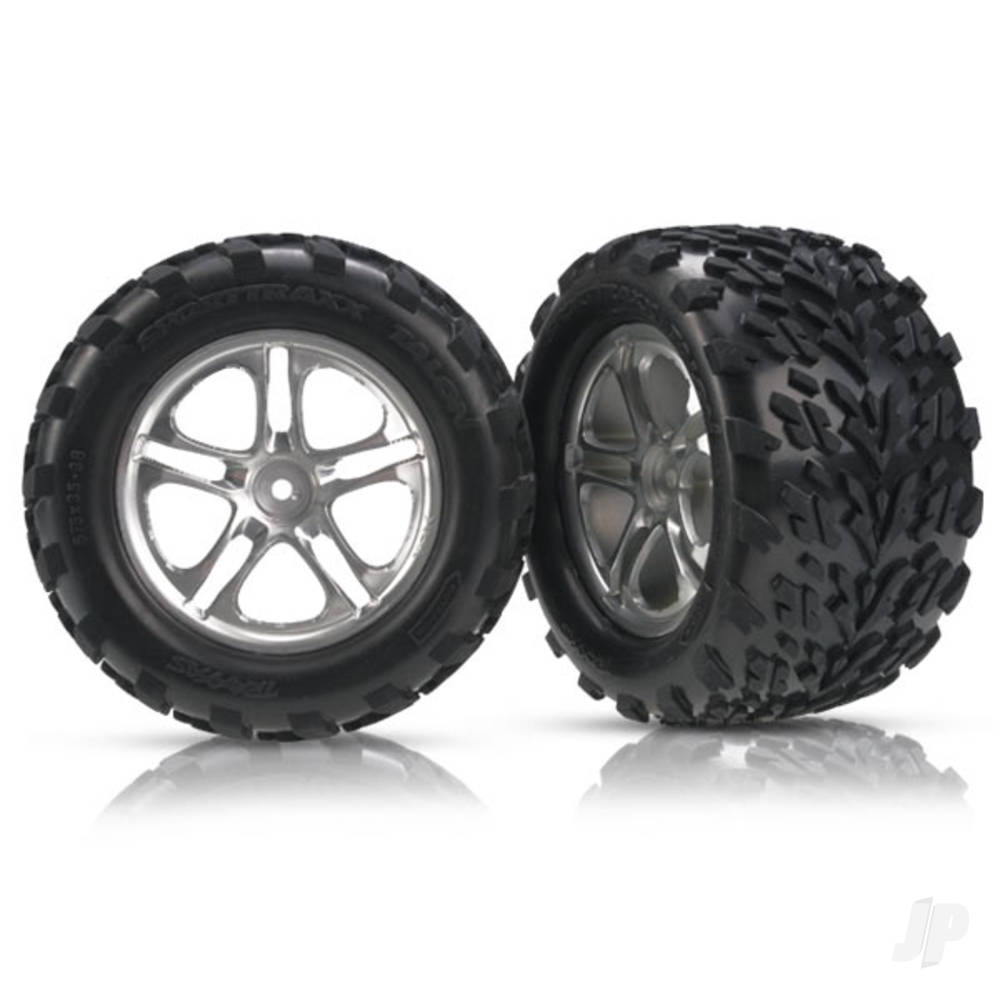 Traxxas Tyres & wheels, assembled, glued (SS (Split Spoke) satin-finish wheels, Talon Tyres, foam inserts) (2) (fits Maxx w/sealed pivot ball suspension & Revo)