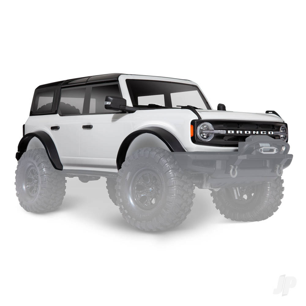 traxxas-body-ford-bronco-2021-complete-oxford-white-painted-includes-grille-side-mirrors-door-handles-fender-flares-windshield-wipers-spare-tyre-mount-clipless-mounting-requires-8080x-inner-fenders