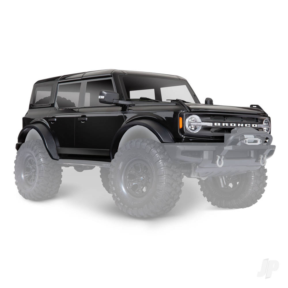 traxxas-body-ford-bronco-2021-complete-shadow-black-painted-includes-grille-side-mirrors-door-handles-fender-flares-windshield-wipers-spare-tyre-mount-clipless-mounting-requires-8080x-inner-fenders