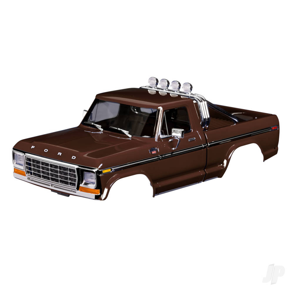 traxxas-body-ford-f-150-truck-1979-complete-brown-includes-grille-side-mirrors-door-handles-roll-bar-windshield-wipers-side-trim-clipless-mounting-requires-9834-front-rear-bumpers