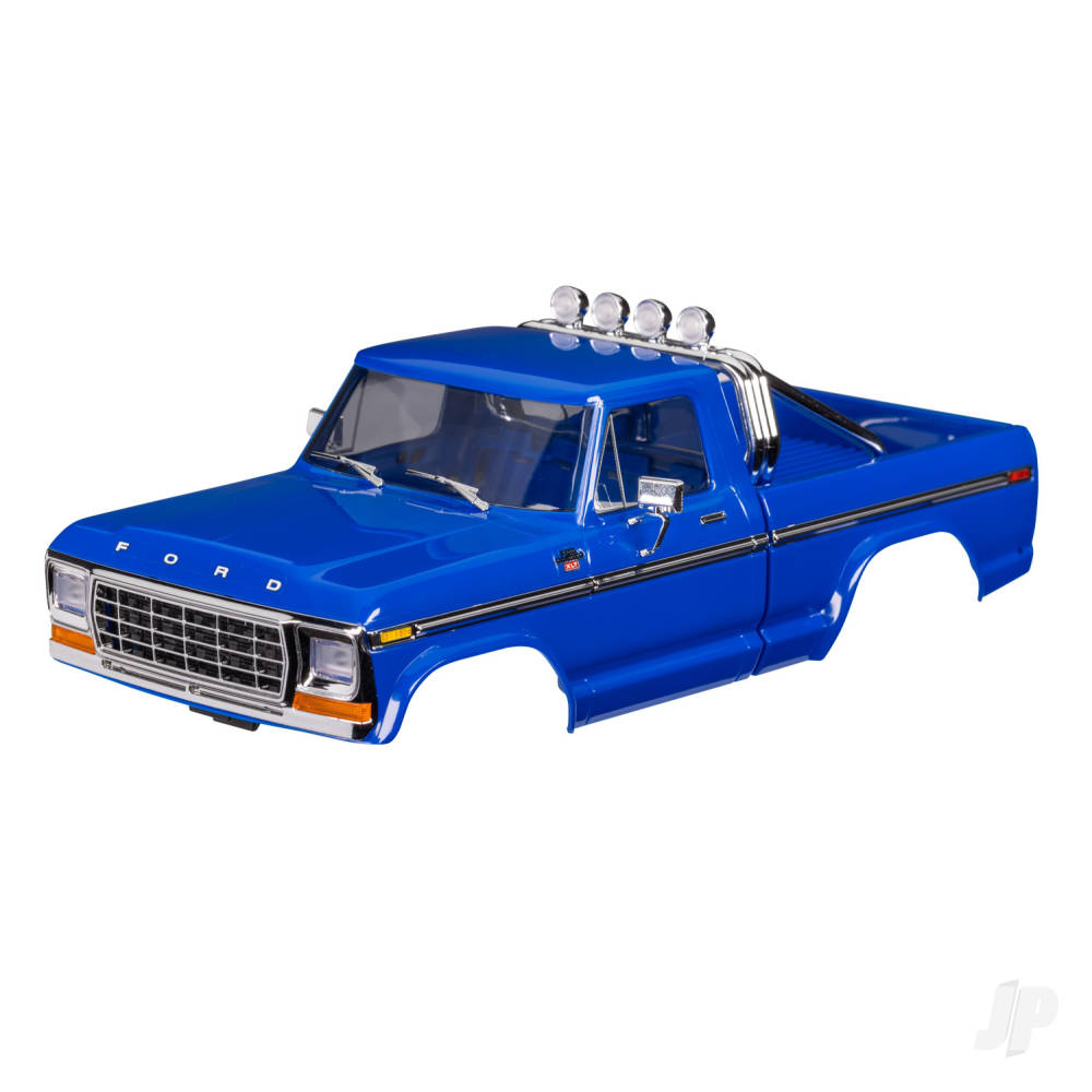 traxxas-body-ford-f-150-truck-1979-complete-blue-includes-grille-side-mirrors-door-handles-roll-bar-windshield-wipers-side-trim-clipless-mounting-requires-9834-front-rear-bumpers