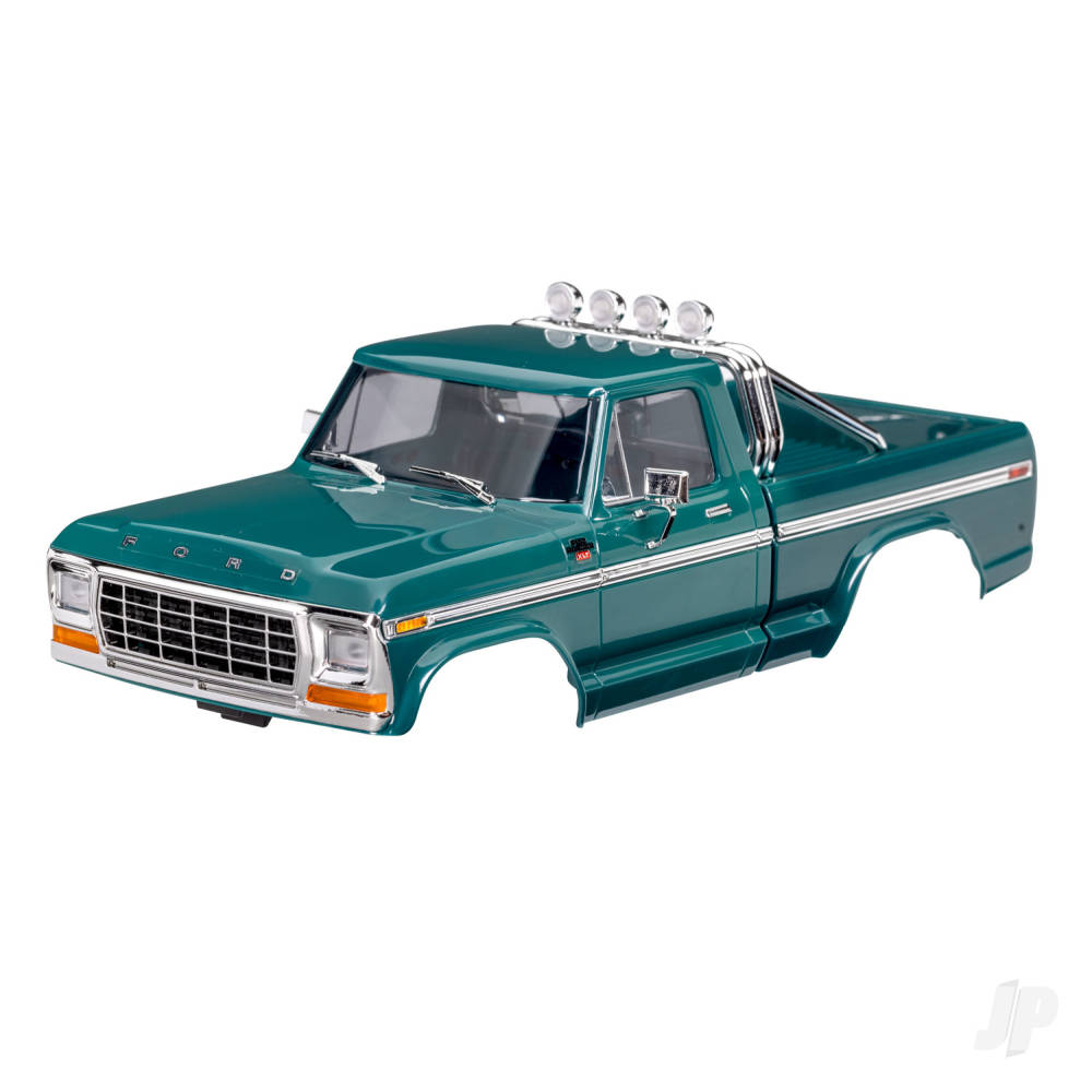 traxxas-body-ford-f-150-truck-1979-complete-green-includes-grille-side-mirrors-door-handles-roll-bar-windshield-wipers-side-trim-clipless-mounting-requires-9834-front-rear-bumpers