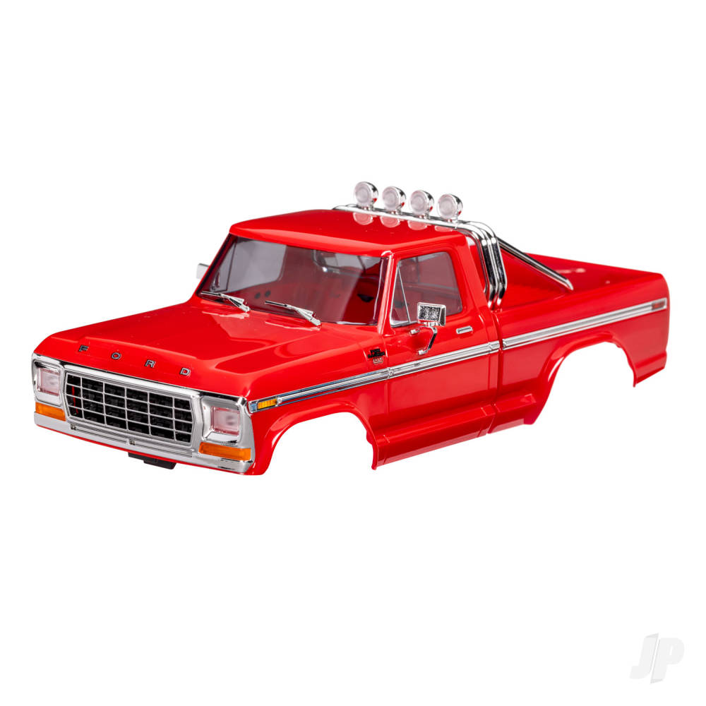 traxxas-body-ford-f-150-truck-1979-complete-red-includes-grille-side-mirrors-door-handles-roll-bar-windshield-wipers-side-trim-clipless-mounting-requires-9834-front-rear-bumpers