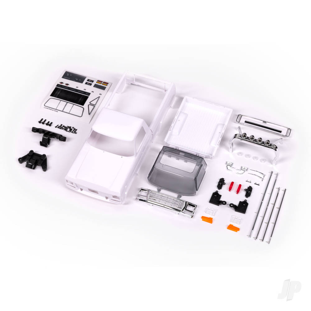 traxxas-body-ford-f-150-truck-1979-complete-unassembled-white-requires-painting-includes-grille-side-mirrors-door-handles-roll-bar-windshield-wipers-side-trim-clipless-mounting-requires-9834-front-rear-bumpers