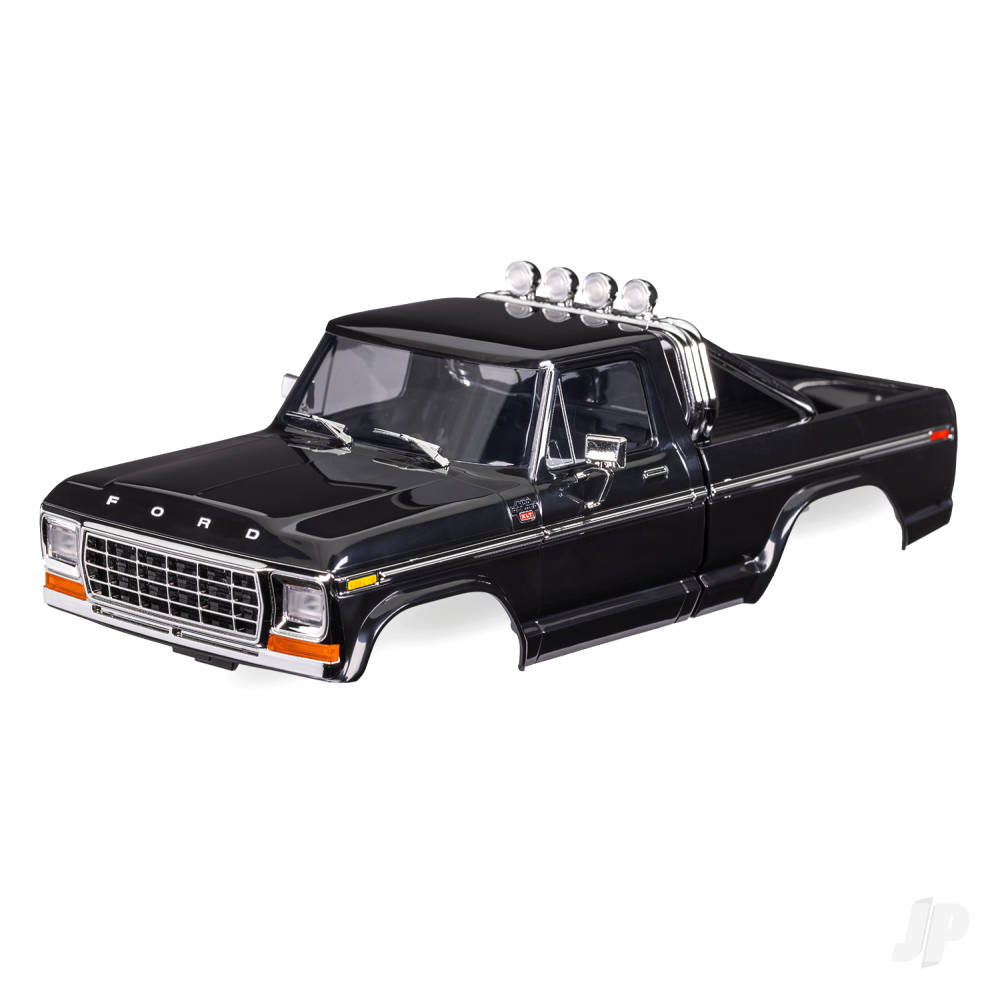 traxxas-body-ford-f-150-truck-1979-complete-black-includes-grille-side-mirrors-door-handles-roll-bar-windshield-wipers-side-trim-clipless-mounting-requires-9834-front-rear-bumpers