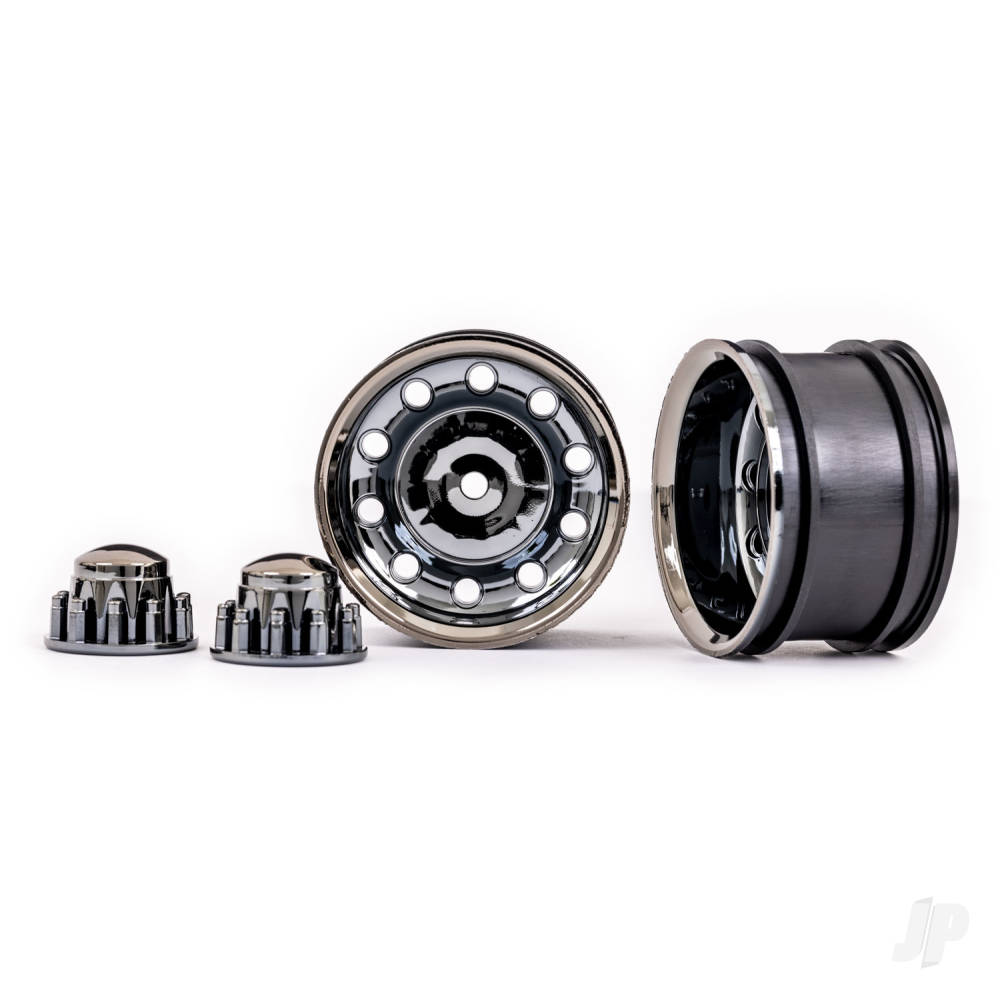 Traxxas Wheels, TRX-6 Big Rig 2.2in (Black Chrome) (rear) (2)/ centre caps (Black Chrome) (2)
