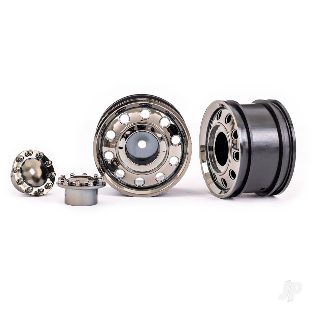 Traxxas Wheels, TRX-6 Big Rig 2.2in (Black Chrome) (front) (2)/ centre caps (Black Chrome) (2)